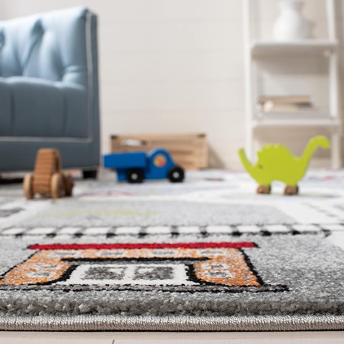SAFAVIEH Carousel Kids Collection Runner Rug - 2'3" x 10', Grey & Ivory, Non-Shedding & Easy Care, Ideal for High Traffic Areas for Boys & Girls in Playroom, Nursery, Bedroom (CRK192F)