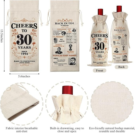 SpringWhisper 30th Birthday Gifts for Women Men Back in 1994 Birthday Gift 30 Years Old Gift Birthday Decoration Wine Bag Gift for Her Him Wine Gift Bag 30th Turning 30
