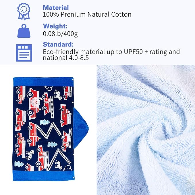 Wowelife Kids Beach Towels, Hooded Towels for Kids, Poncho Towel Wrap, Premium 100% Cotton Soft and Breathable, Extra Large 50"x30", Multi Use for Bath Pool Beach Swim Bathroom
