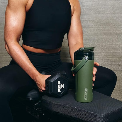BrüMate MultiShaker Blender Bottle, 26oz (Gold Leopard, Stainless Steel), Insulated Protein Shaker and Pre Workout Bottle for Gym Use