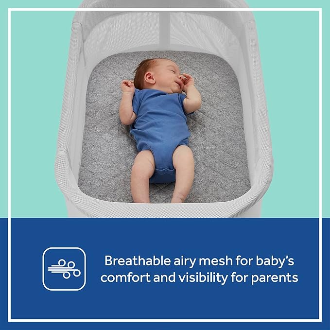 Sealy Baby Airy Dreams Breathable 2-in-1 Baby Bassinet & Bedside Sleeper, Bedside Bassinet for Baby, Height Adjustable, Stand-Alone or Bedside Sleeper, Drop-Down Panel for Easy Access
