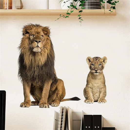 Lion Wall Decals, Vinyl Removable 3D Stickers for Bedroom Nursery Decor - Peel and Stick Cute Baby Girl Boy Toddler Kids Room Art Decoration, Woodland Forest Safari Jungle Mural Waterproof