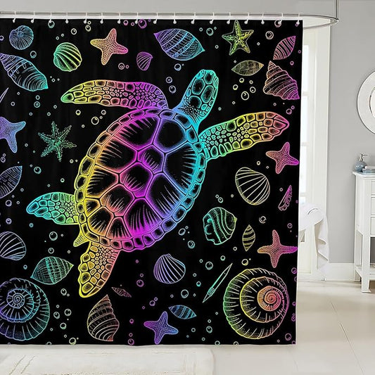 Feelyou Sea Turtle Shower Curtain Ocean Themed Fabric Shower Curtain for Kids Boys Girls Shells and Corals Bathroom Waterproof Accessories with 12 Hooks Ombre Curtains,72X84 Inches