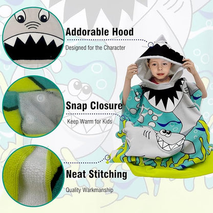 Hooded Kids Beach Towels - Toddler Bath Towel Girls Boys Swim Cover-ups for Ages 4 to 10 Kids Pool Towels Quick Dry Lightweight Soft Microfiber Poncho 30x30(Blue Sharks)