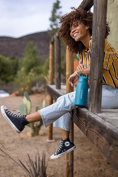 LifeStraw Go Series – Insulated Stainless Steel Water Filter Bottle for Travel and Everyday use removes Bacteria, parasites and microplastics, Improves Taste, 1L Icelandic Blue