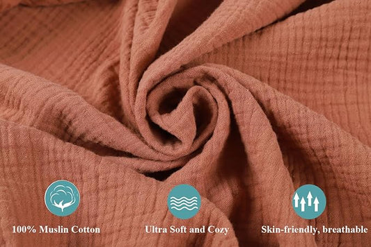 Muslin Travel Crib Fitted Sheets Compatible with Baby Bjorn, Guava Lotus Travel Crib and 24 x 42 Inch Travel Light Playard Mattress Snuggly Soft 100% Cotton Fog & Brown