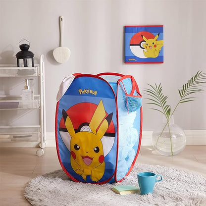 Idea Nuova Pokemon Pikachu Pop Up Hamper with Durable Carry Handles, 21'' H x 13.5'' W X 13.5'' L, Pokemon/Blue