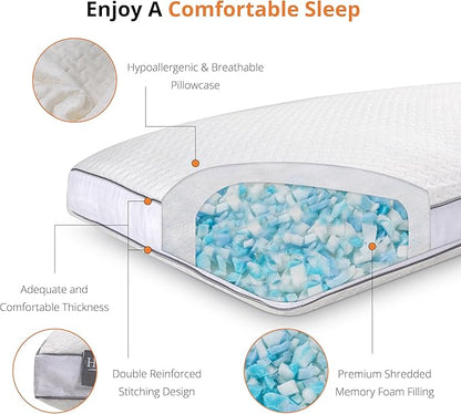 Shredded Memory Foam Pillows, Bed Pillows for Sleeping, Standard Pillow for Side Back Stomach Sleepers, Neck Support Pillow with Washable Removable Cover(28"x 16",1 Pack)