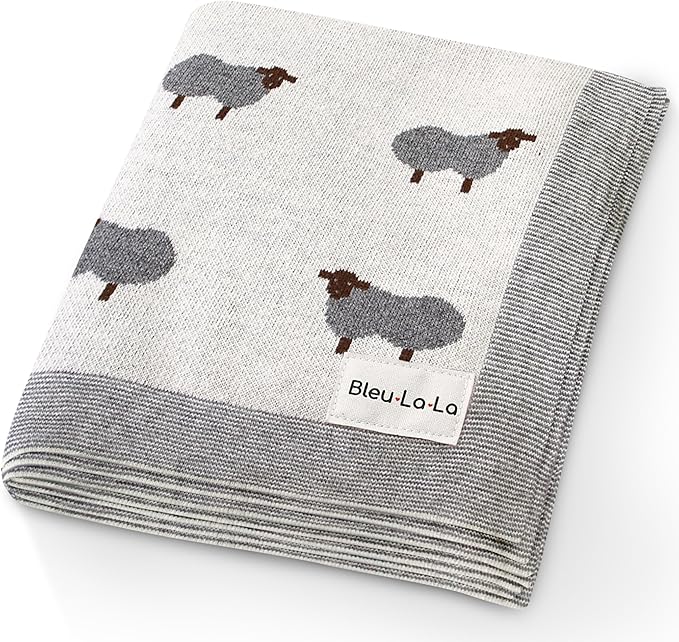 Luxury Cotton Knit Swaddle Baby Blanket - Soft Cozy Lightweight Unisex Receiving Swaddler Crib Stroller Quilt Blanket for Shower Gift Registry for Newborns Infants Toddlers (Sheep - Ivory)