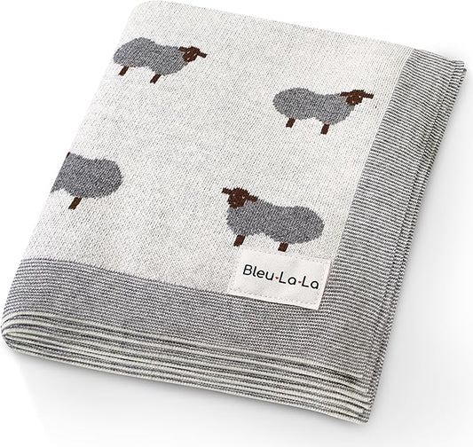 Luxury Cotton Knit Swaddle Baby Blanket - Soft Cozy Lightweight Unisex Receiving Swaddler Crib Stroller Quilt Blanket for Shower Gift Registry for Newborns Infants Toddlers (Sheep - Ivory)