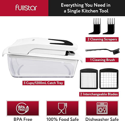 Fullstar Vegetable Chopper - Food Chopper - Onion Chopper - Vegetable Slicer & Spiralizer - Veggie Chopper with Container - Kitchen Gadgets - Home Essentials - Kitchen Accessories (2 in 1, White)