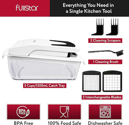 Fullstar Vegetable Chopper - Food Chopper - Onion Chopper - Vegetable Slicer & Spiralizer - Veggie Chopper with Container - Kitchen Gadgets - Home Essentials - Kitchen Accessories (2 in 1, White)