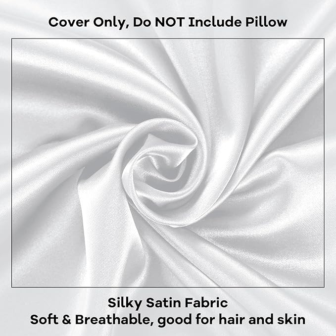 HOMBYS Satin Bed Wedge Pillow Cover Silky & Smooth Wedge Pillowcase 1 Pack 24x24x10, Soft & Breathable, Removable & Machine Washable-Zipper Design (Pillow Not Include),White