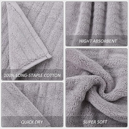 Luxury Ultra Soft Light Grey Bath Towel Sets for Bathroom Hotel, 1 Bath Towels 2 Hand Towels Washcloths 100% Long-staple Cotton Fluffy Highly Absorbent Thick Towel for Women Kids Elderly Face Body