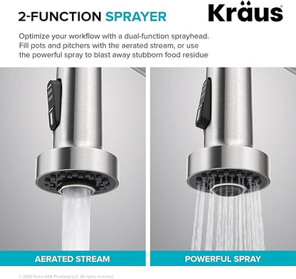 KRAUS Bolden Commercial Style Pull-Down Single Handle 18-Inch Kitchen Faucet in Brushed Brass/Matte Black, KPF-1610BBMB