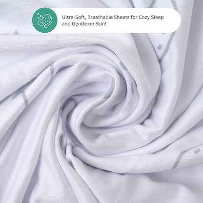 TansyPanda Bassinet Sheets for Baby Delight Snuggle Nest, Chicco LullaGo, Fisher Price, Snoo Smart, 3PC, 18 x 30 Inch, Ultra Soft, Breathable, Snug Fit, Unisex Boys, Girls (Moon, Stars, Clouds)