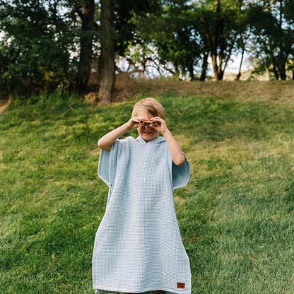 Hooded Towel for Babies + Toddlers | Snaps into a Poncho | Organic Cotton Waffle | Lighweight and Absorbent | Bath, Beach, and Pool | Multiple Colors (Small (0-3 Yrs), June Breeze)
