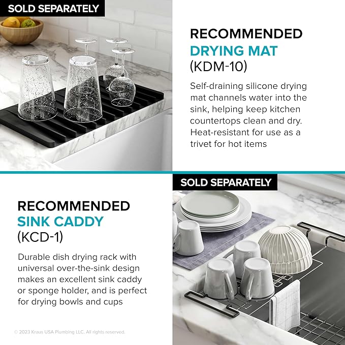 Kraus KWU110-32 Kore inch Undermount 16 Gauge Single Bowl Stainless Steel Kitchen Integrated Ledge and Accessories (Pack of 5), 32 Inch, 32"-Workstation Sink