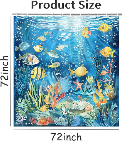Fish Shower Curtain for Bathroom Tropical Fishes Shower Curtains Home Bathroom Bathtubs Ocean Underwater World Fish Decor Polyester Shower Curtain Waterproof Washable Durable 12 Hooks 72"x72"