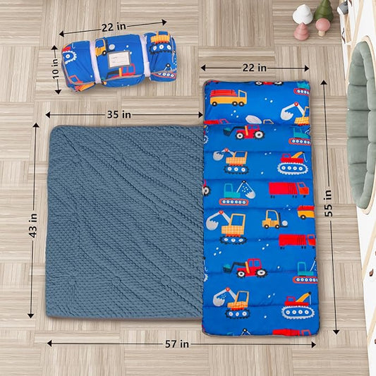 Nap Mat- Toddler Nap Mat with Pillow & Fleece Blanket- 55''*23''*2'' Nap Mat for Toddlers- Nap Mats for Preschool, Daycare
