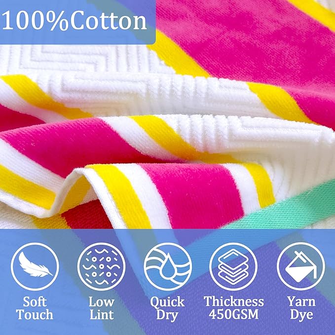 VOOVA & MOVAS Hooded Beach Towels for Boys| Girls | Teens (8-16Years), 100% Cotton Thick Poncho Towel Robe for Kids, Perfect for Pool, Beach, Bath and Gifts,Red Yellow Stripe