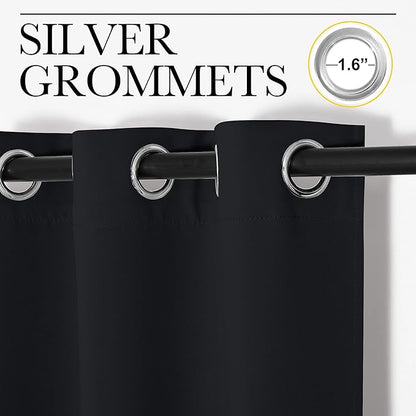NICETOWN Halloween Patio Blackout Curtain Shades, 2 Panels, 55 inches x 102 inches, Black, Summer Home Decoration Thermal Insulated Grommet Blackout Draperies/Drapes for Kitchen
