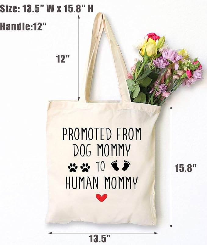 LIBIHUA Promoted From Dog Mommy to Human Mommy - Mom to Be Gift -Have a Baby Gift - Pregnancy Announcement Gift - Baby Reveal Gift for New Mom Mother - Shoulder Bag Shopping Bag Tote Bag