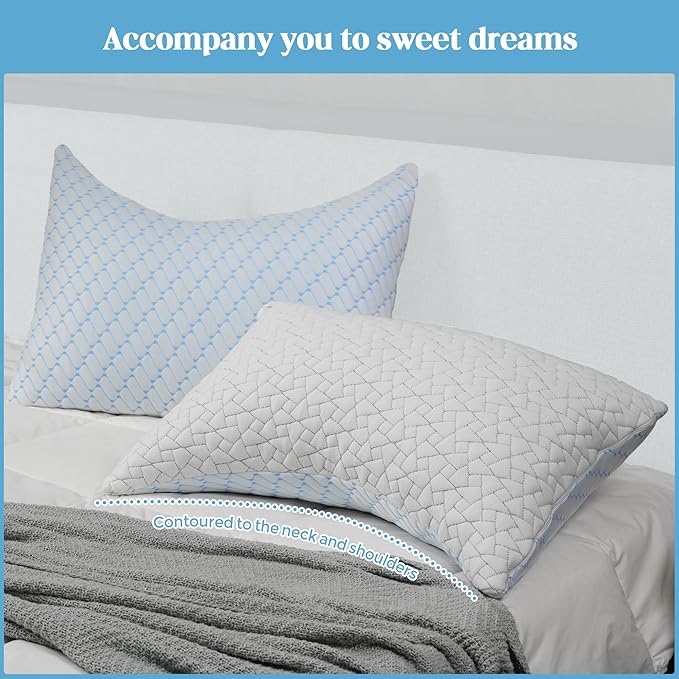 Bafode Memory Foam Pillows Standard Size Set of 2 Cooling Bed Pillow 2 Pack Shredded Memory Foam Pillow for Sleeping 20x26