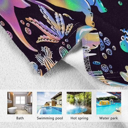 senya Kids Beach Towel, Rainbow Dinosaurs Hooded Bath Pool Beach Towel Wrap Cover-ups Beach Poncho for Boys Girls