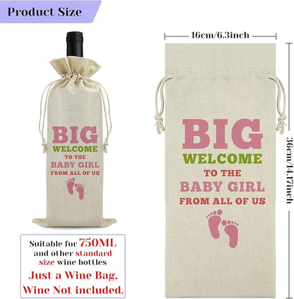 Welcome Baby Girl Wine Bag New Baby Birth Announcement Gift for Grandparents Baby Shower Baby Gender Reveal Party Decors Newborn Baby Girl Gift for Friends Wine Gift Bag Drawstring Wine Wrapping Bag