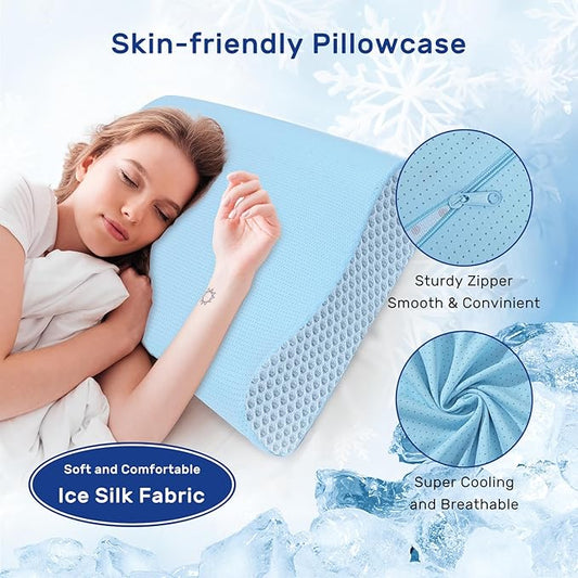 Neck Pillow Memory Foam pillows - Cooling Neck Support Pillow for Pain Relief, Ergonomic Cervical Pillow for Sleeping, Orthopedic Contour Bed Pillow for Side Back Stomach Sleepers-Blue
