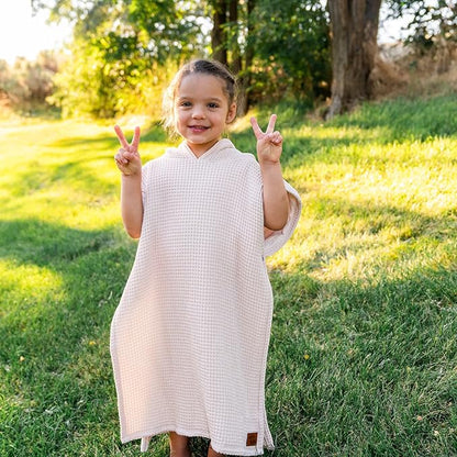 Hooded Towel for Kids | Snaps into a Poncho | Organic Cotton Waffle | Lightweight and Absorbent | Bath, Beach, and Pool | Multiple Colors | (Large (6-10 Yrs), Cloud)