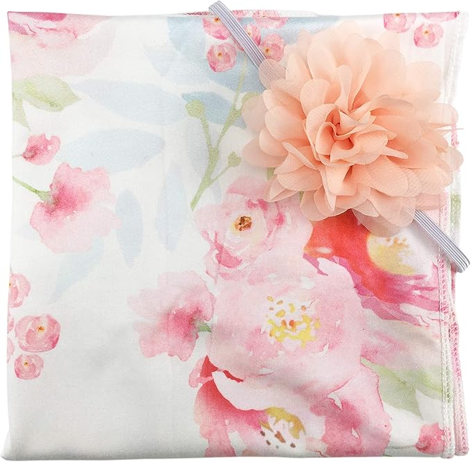 Baby Receiving Blanket Swaddle Blanket Newborn Wrap Swaddle Headband Set -Bloom Flower Pattern