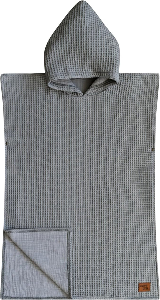 Hooded Towel for Kids | Snaps into a Poncho | Organic Cotton Waffle | Lightweight and Absorbent | Bath, Beach, and Pool | Multiple Colors | (Large (6-10 Yrs), Dove)