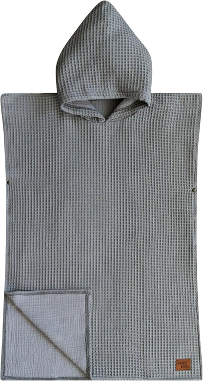 Hooded Towel for Kids | Snaps into a Poncho | Organic Cotton Waffle | Lightweight and Absorbent | Bath, Beach, and Pool | Multiple Colors | (Medium (3-6 Yrs), Dove)