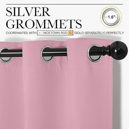 NICETOWN Room Darkening Curtains 63" Long Set of 2 for Bedroom, Rouge Pink Nursery Essential Thermal Insulated Solid Grommet Top Blackout Curtains/Drapes (1 Pair, 42 inches Wide)