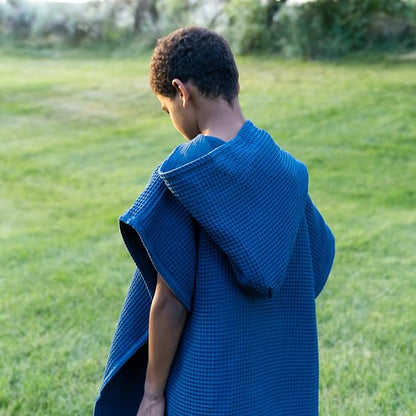 Hooded Towel for Kids | Snaps into a Poncho | Organic Cotton Waffle | Lightweight and Absorbent | Bath, Beach, and Pool | Multiple Colors | (Medium (3-6 Yrs), January Aqua)