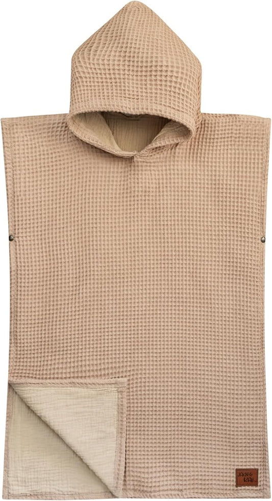 Hooded Towel for Kids | Snaps into a Poncho | Organic Cotton Waffle | Lightweight and Absorbent | Bath, Beach, and Pool | Multiple Colors | (Large (6-10 Yrs), Sand)