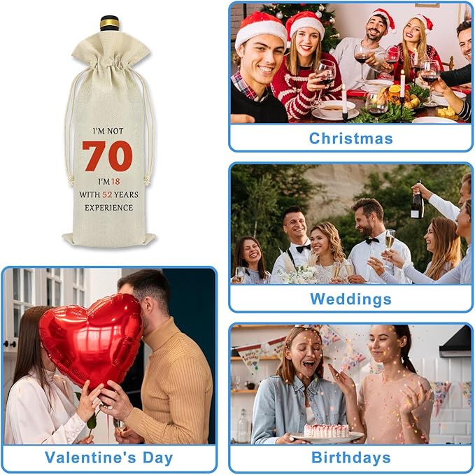 70th Birthday Gift 70th Wine Bag 70 Years Old Birthday Gifts for Women Men Party Decoration Wine Bottle Bag Happy 70th Birthday Gifts for Grandmother Grandpa Wife Husband Aunt Friend Retirement Gift