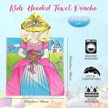 Flower Princess Beach Towel for Ages 2-4, Cute Castle Kids Hooded Bath Towel, 47.2" x 23.6" Super Absorbent Toddler Bath Towel