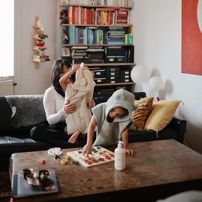 mushie Poncho Towel for Toddlers and Kids (Fog) | Organic Terry Cotton | Ages 1-3 Years