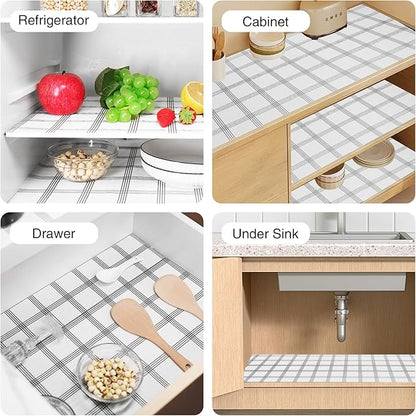 Shelf Liner,Drawer Liner for Kitchen Cabinet,18 in x 10 FT Cabinet Liners Non-Adhesive Non-Slip Contact Paper Waterproof Kitchen Liner Protect Desks, Cupboard with Knife and Tape Measure