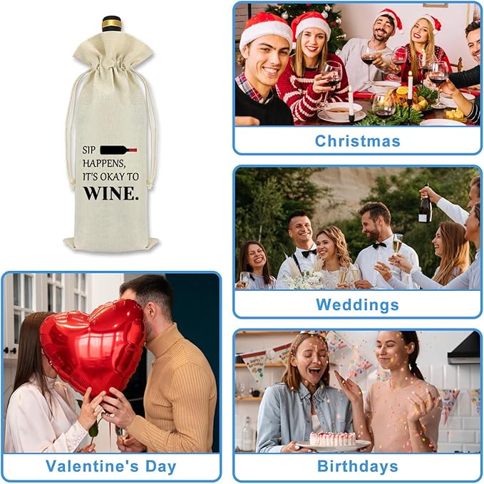 Reusable Wine Bag Wine Themed Bag Gift Burlap Wine Gift Bags with Drawstrings Christmas Weddings Birthday Party Candlelight Dinner Decoration Wine Bottle Bag Housewarming Valentine's Day for Women Men