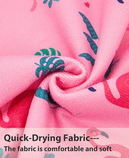 MissShorthair Kids Toddler Poncho Towels, Hooded Beach Towel for Girl&Boy, Surf Poncho Swim Changing Robe Microfiber Bath Towel for 4-6 Years Flamingo