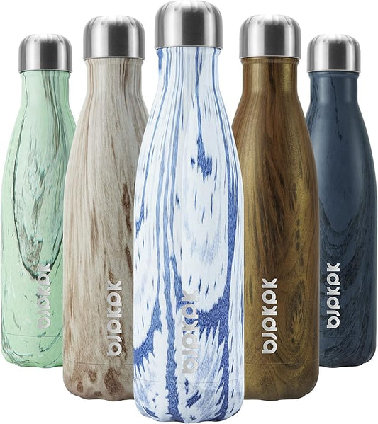 BJPKPK 17 oz Stainless Steel Insulated Water Bottles Reusable Sports Water Bottle For Travel,Wood-Denim Graphics