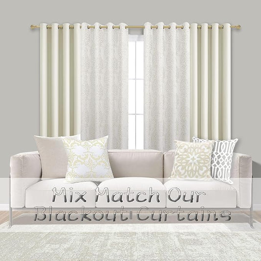 Mrs.Naturall Cream Curtains 96 Inches Long for Living Room 2 Panels Set,Blackout Boho Grommet Room Darkening Drapes,Off White Ivory