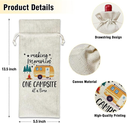 Wine Canvas Bag, Camper Gifts Wine Gift Bag, Camping Gift for Women Men Friend Camper Vacation Gifts Wine Bags for Wine Bottles, Wine Champagne Gifts With Drawstring Outdoor Party Decoration -WB10