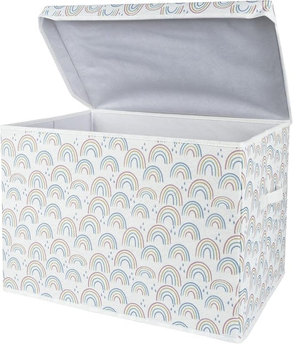 Sammy & Lou Painted Rainbow Felt Toy Box; Pink, Yellow, Teal, Blue, White; Collapsible; Two Handles; Hinged Lid; 22 in x 14.5 in x 15 in (Pack of 2)