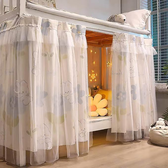 Hoce Bunk Bed Curtain Gauze Bunk Bed Curtains Drapes with Lace Privacy Dorm Bed Canopy for Bottom Twin, 2 Panels