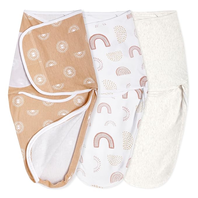 aden + anais, Cotton Knit Baby Wrap, Newborn Wearable Swaddle Blanket, 3 Pack, Orange Keep Rising, 0-3 Months